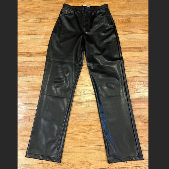 Abercrombie & Fitch Curve Love Vegan Leather 90s Straight Pant (Size 10, Black) - Picture 6 of 11